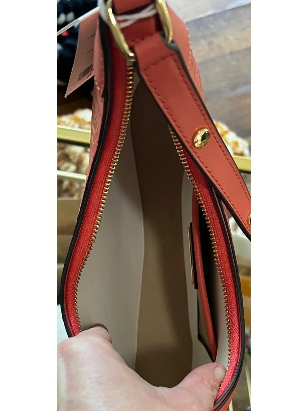 NEW!!!  AUTHENTIC TORY BURCH CORAL CRUSH MONOGRAM CRESENT HANDBAG